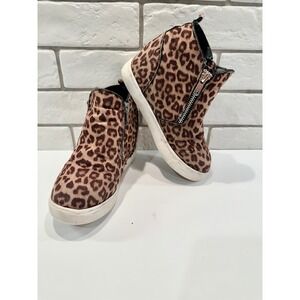 Kids Girls Leopard Print Wedge Sneakers Boots Size 1.5 Side Zip Shoes